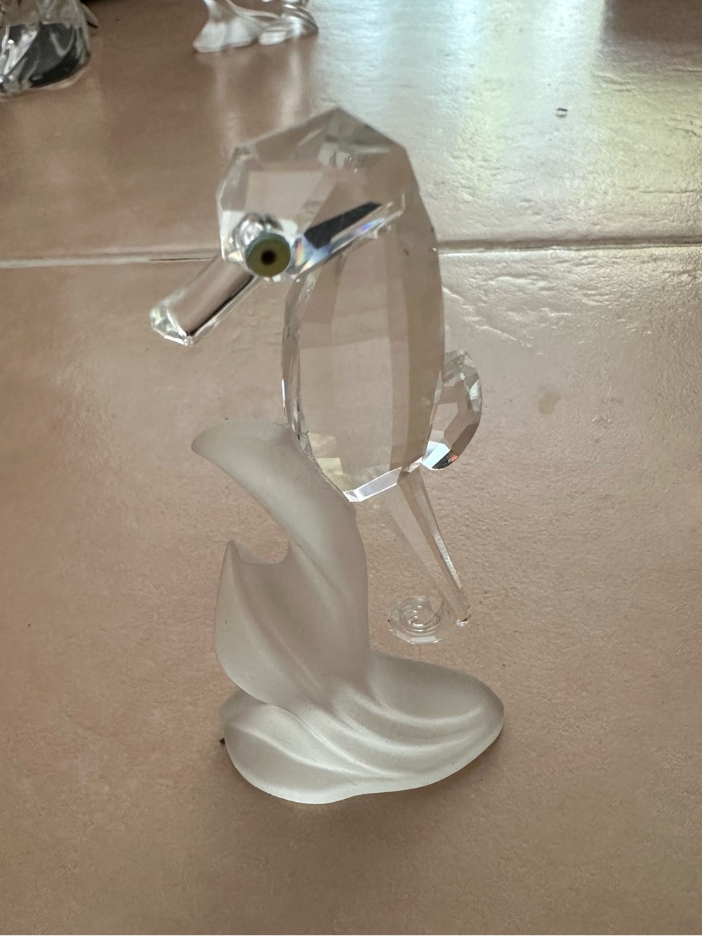 Swarovski Clear Crystal Seahorse with Frosted White Wave Base